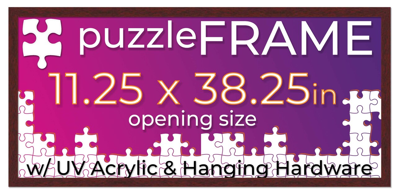 Brown Wood Puzzle Frame Kit with Glue Sheets, Backing, UV Acrylic - Available in 20 Popular Sizes